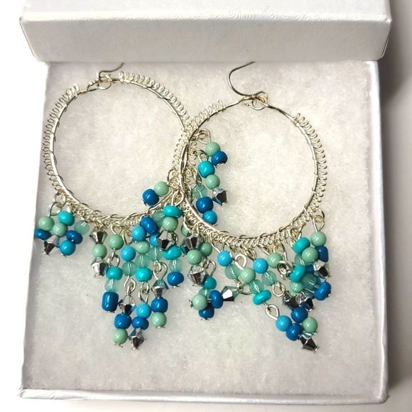 Silvertone And Blue Earrings - Picture 5 of 5